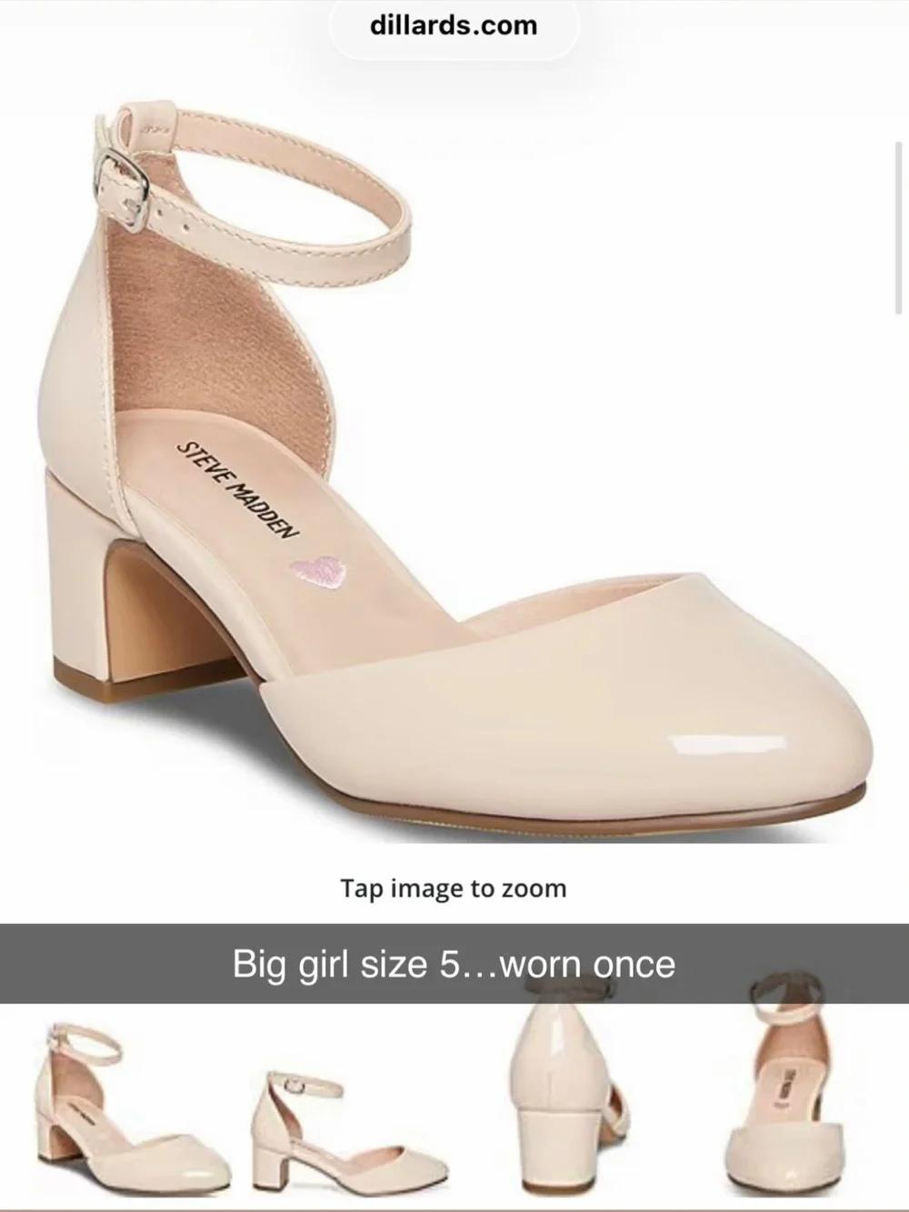 Big Girl Size 5 Steve Madden Nude Patent Ankle-Strap Pageant Shoes/worn once